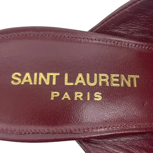 Saint Laurent  LouLou Leather Slide Sandals Block Heel Deep Red Size 37