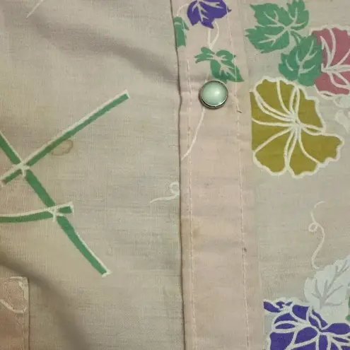 Vntg USA Housecoat Gown Floral Pearl Snap Grandma Cottage Pink Pastel Granny Size L