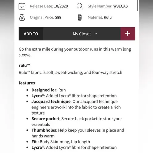 Lululemon  Close to Crossing Long
Sleeve *Rulu
Heritage Camo Jacquard