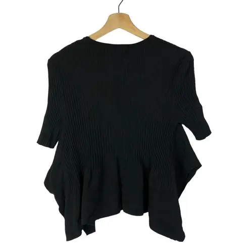 Boutique Black Ribbed Asymmetrical Hem Short Sleeve Top S