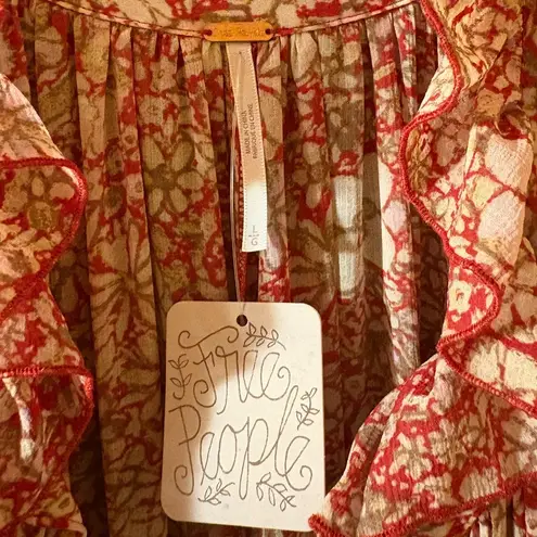 Free People NWT  Feeling Groovy Maxi Dress in red & cream