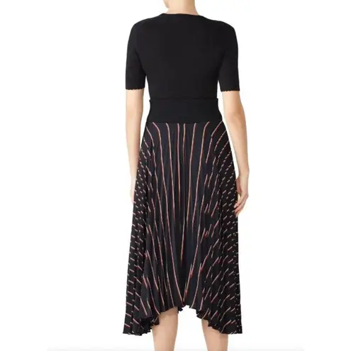 ALC Frank A.L.C. Henry Midi Skirt sz 0 Striped Satin Pleated Navy Elastic Waist RSP $495