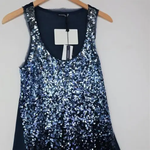 Magaschoni NEW Sequin Tank Top, Silk/wool blend, Blue, M