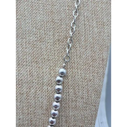 None NWOT Silver Tone & Faux Turquoise Blue Horseshoe Necklace 24" Western Tribal