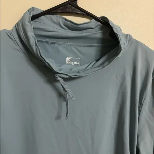 Title Nine  Slate Blue Super Soft Funnel Neck Cinch Side Pull Over Top Medium thumbnail 3