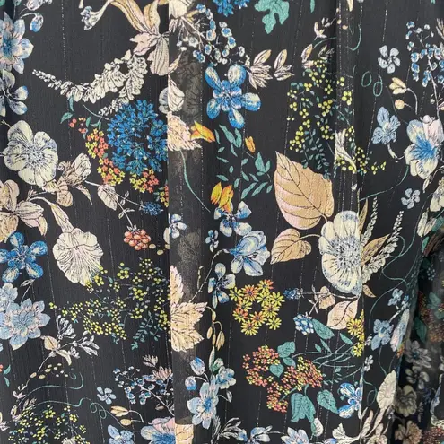 Moon River Mini Dress Tie Bow Neck Navy Allover Floral Print Womens Medium