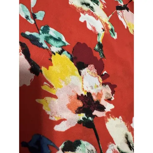 Rose + Olive Red Floral Tunic Top Blouse Size XL Long Sleeve Flowy High Lo Boho