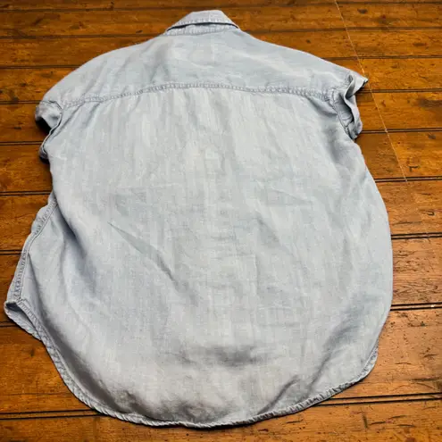 LOLA RIVER Womens Chambray Button Up Shirt Light Blue Short Sleeve Size S