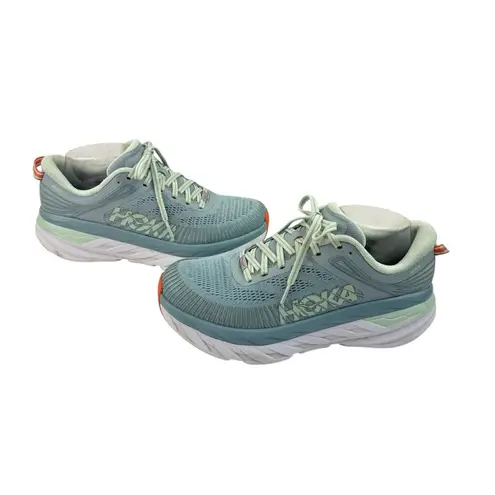 Hoka One One Bondi 7 Sneakers Womens 8.5 Light Blue Mesh Comfort Running Walking
