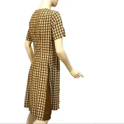 Vintage 1960s Gingham Pleated Dress White … Brown Size undefined