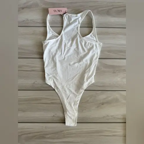 Micas Basic Solid Deep-V Neck Bustier Bodysuit White Small NWT IN PKG