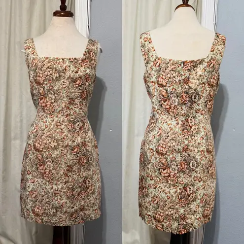 Vintage 90s RESCALA Linen Floral Square Neck Sleeveless Mini Dress Size 12 White