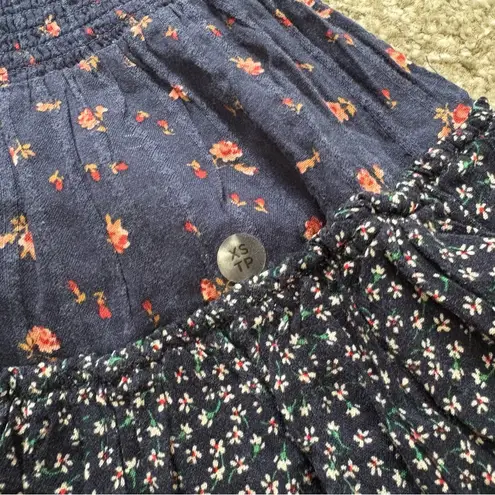 American Eagle  Navy Floral Tiered Ruffle Mini Skirt