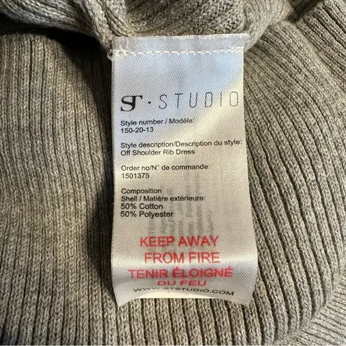 ST Studio Off Shoulder Rib Midi Dress in Light Grey Melange size XS Bodycon NWT Gray