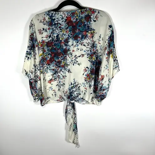 Lovestitch Love Stitch Kimono Sleeve Women’s Multi Floral Tie Waist Top Blouse Size S