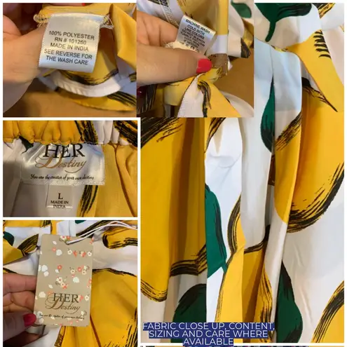 HER DESTINY YELLOW & GREEN LEMON PRINT PAPER SACK WAIST FULL MIDI SKIRT NWT (L) Size L