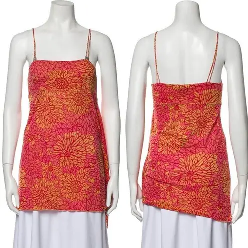 Magaschoni NEW 100% Silk Floral Printed Sleeveless Tunic, Red, M