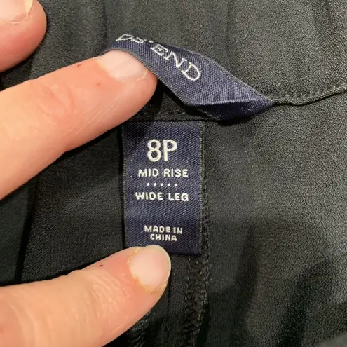 Lands End Sz 8P 8 P Pants Mid Rise Wide Leg Black Elastic Waist Pull On Women’s
