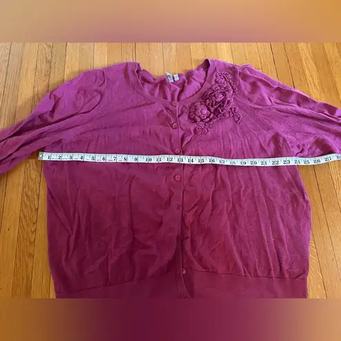 Y2K Carlson Cotton Cardigan with Ruffle Flowers, Size 3X Pink