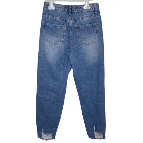 Missguided petite blue riot ripped mom jeans size 0