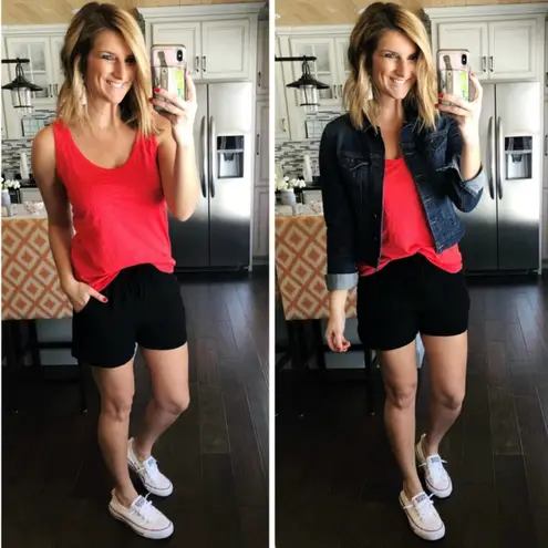 Gibson x Hi Sugarplum! Summerland Scooped Neck Pocket Tank Top Hot Orange Sz 2X