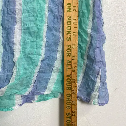 Bella Dahl Women's Tie Front V-neck Striped Top Size L Green White Blue