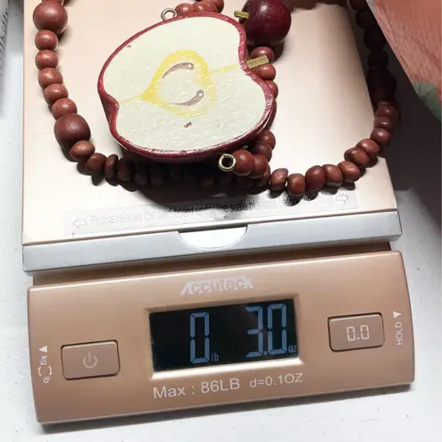 Vintage 90s Wooden Apple Beaded Necklace Teacher Artsy Unique Statement Jewelry Red