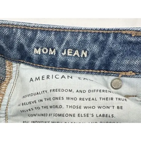 American Eagle  Women's Jeans Size 0 Regular Mom Blue Distressed Denim Mid Rise