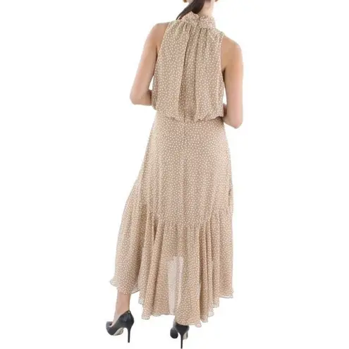 TAYLOR TAN POLKA DOT MOCK NECK MAXI DRESS Tan Size 12