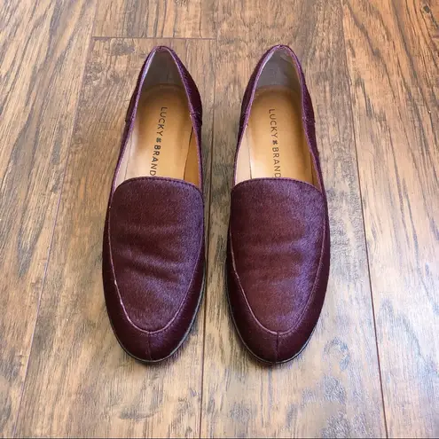 Lucky Brand  • Camdyn calf cow hair loafer flat Sugar Red burgundy maroon leather
