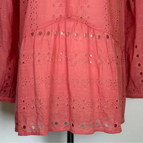 Loft Ann Taylor  Coral Pink Eyelet Peplum Blouse Cotton Blend Womens Size Medium