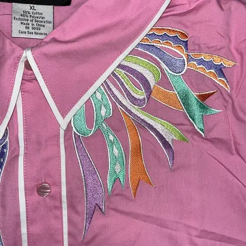 Bob Mackie Wearable Art NWT Sz XL Pink Ribbon Embroidered Button Down Shirt Top