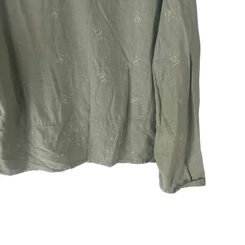 Kathie Lee Collection Kathie Lee Vintage 90s Women Size XL Green Linen Blend Embroidered Button Blouse