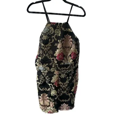 Chic Boutique Rose NWT Asian Brocade Floral Metallic Embroidered NWT Romper XL
