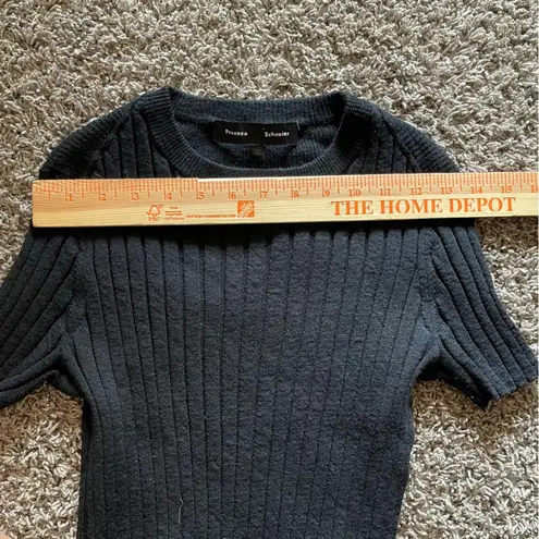 Proenza Schouler Black 100% Wool Ribbed Knit Short Sleeve Sweater XS Lightweight