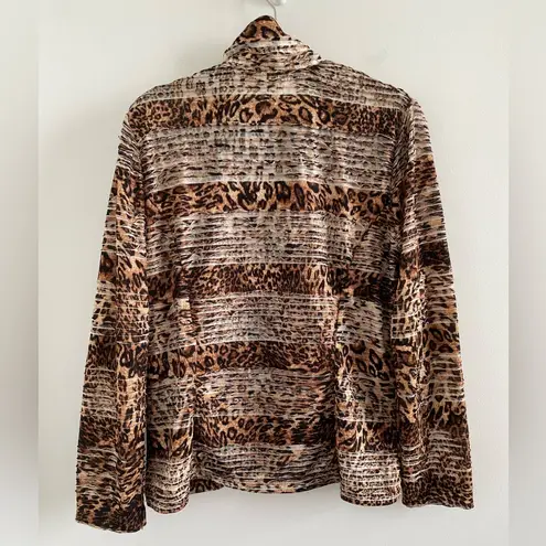 Clara Sunwoo Animal Print Ruffle Tiered Stripe Full Zip Jacket Size Medium Brown