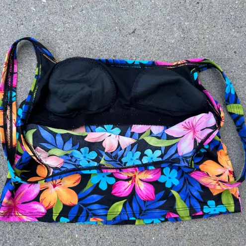 Catalina VTG 90s neon hibiscus tropical floral high rise tankini bikini S/M