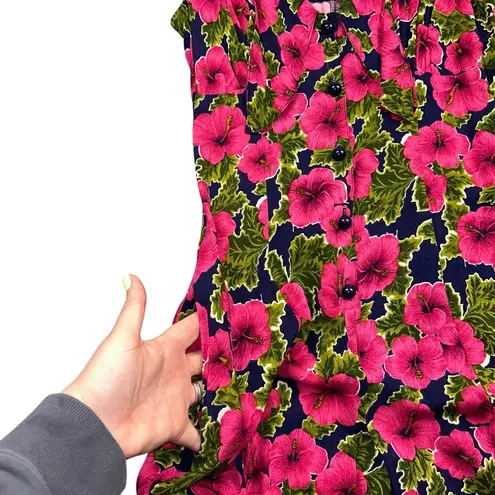 80s 90s Vintage Floral Wide Leg Jumpsuit Flowy Pink Blue Button Front Retro Boho