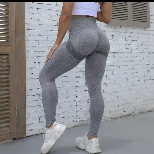 Workout Yoga Athletic Leggings Heather Gray Banded Waist Size XL