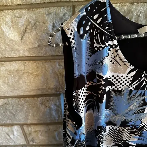 cj banks tropical print layered sleeveless blouse size X blue tan black