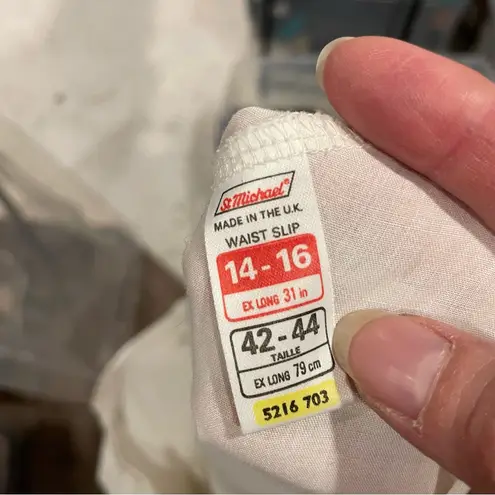 Vintage 70’s St. Michael UK white slip skirt lace ribbon trim elastic waist boho Size XL