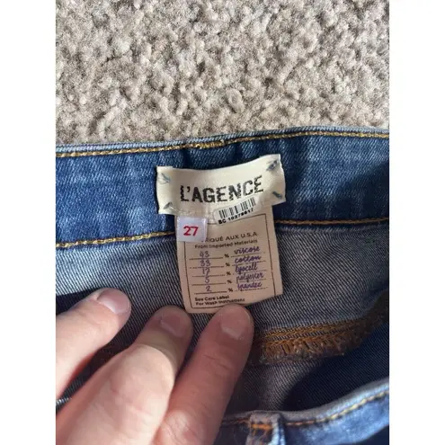 L'Agence High Rise Skinny Jeans Margot Neptune Gold Trim Size 27 Boho Minimal