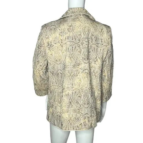 Susan Graver Blazer Womens Small Jacket Cream Paisley Embroidered Neutral Chic
