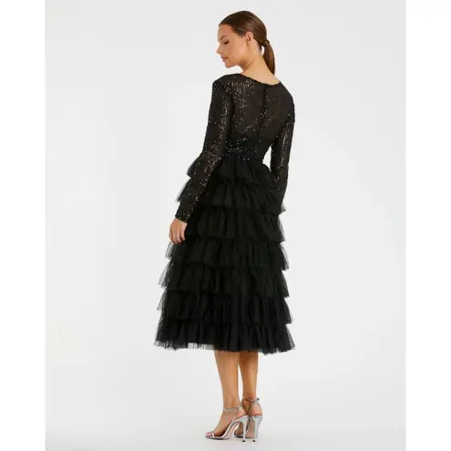 Mac Duggal Sequined Layered Tulle A-Line Cocktail Dress in Black Size US 6