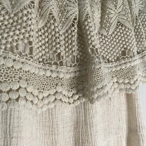 Soft Surroundings Brittsomar Beige Linen Crochet Off the Shoulder Maxi Dress L