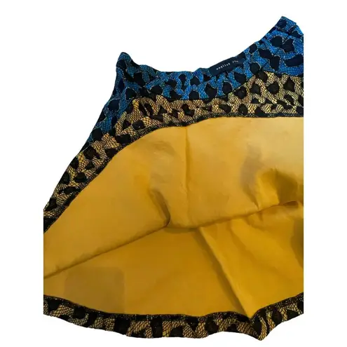 English Rose NWOT  Lace Textured Leopard Print Gold, Yellow & Blue Mini Skirt