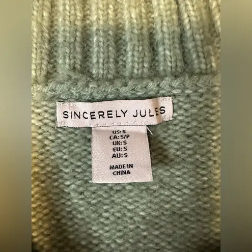 Sincerely Jules SMALL Mint Green Knit Three Quarter Zip Womens Pullover Sweater