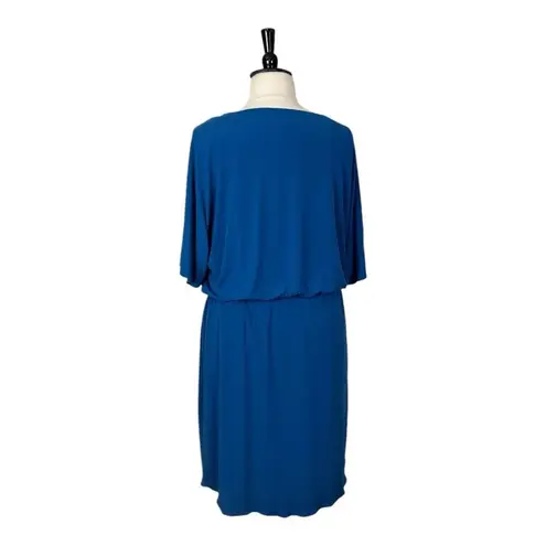Donna Ricco Donna Rico Dress Blouson Drape Elbow Sleeves Peacock Blue Women’s Plus Size 18W