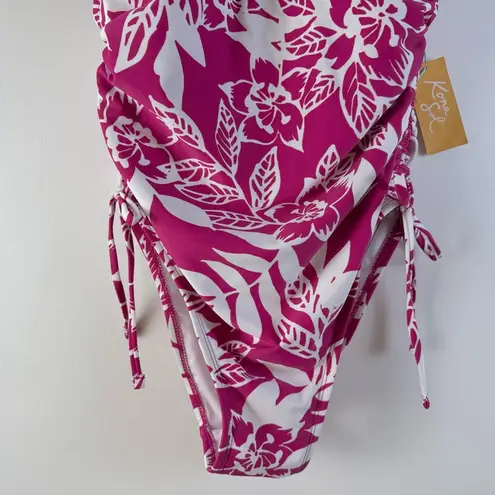 Kona Sol  One Piece Swimsuit Bathing Suit Medium Pink White NWT New Adjustable