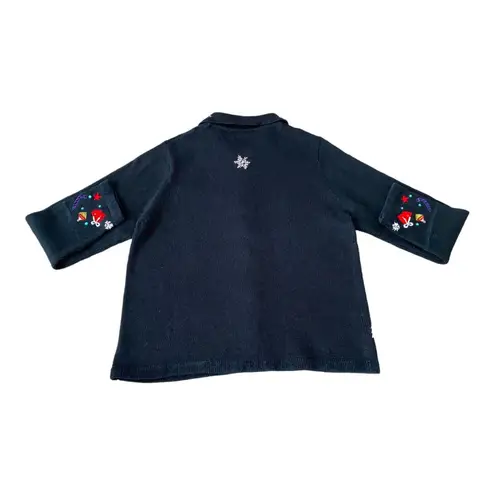 Keren Hart Vintage Embroidered Christmas Zip Up Black Cardigan, Size Large Black